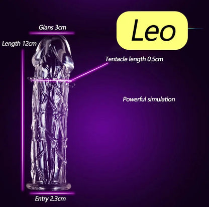 Condón Diente de Lobo Cristalino, Caja Individual, Gran Partícula, Funda para Pene, Anillo Extensor Reutilizable para Pene, Condones Eróticos para Hombres