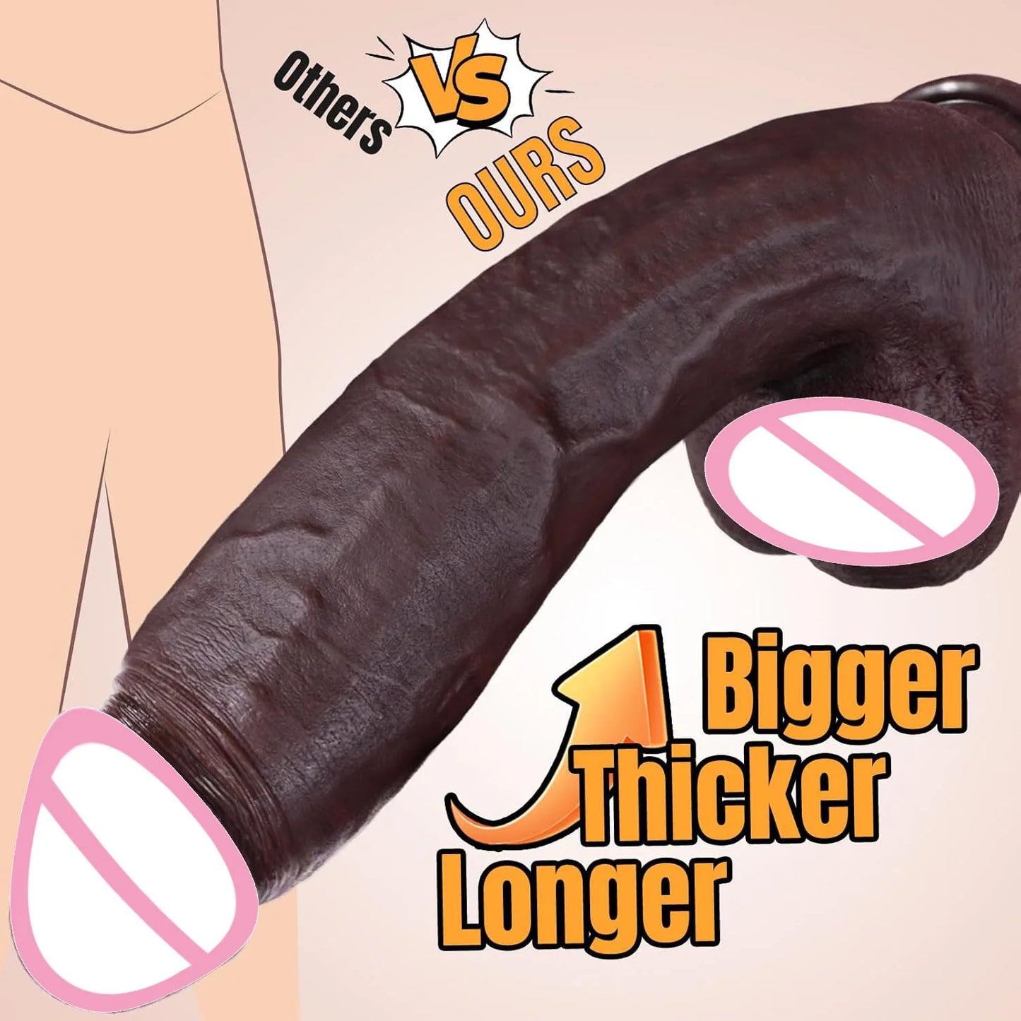 Juguete sexual de consolador negro grande simulado, consolador enorme y grueso con apariencia de piel, con consolador de silicona realista con ventosas