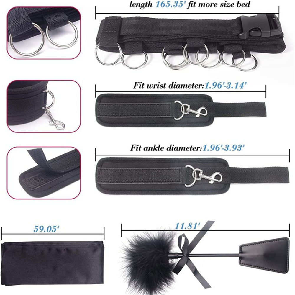 Juego de esposas sexuales BDSM para parejas, kit para adultos, látigo, tapón anal, vibrador, venda para los ojos, arnés, bondage para cama, esposas sexuales sexys