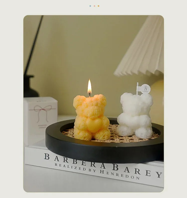 Cute Rose Bear Candle Romantic Cute Soy Wax Aromatherapy Small Scented Relaxing Birthday Wedding Party Gift Home Decor