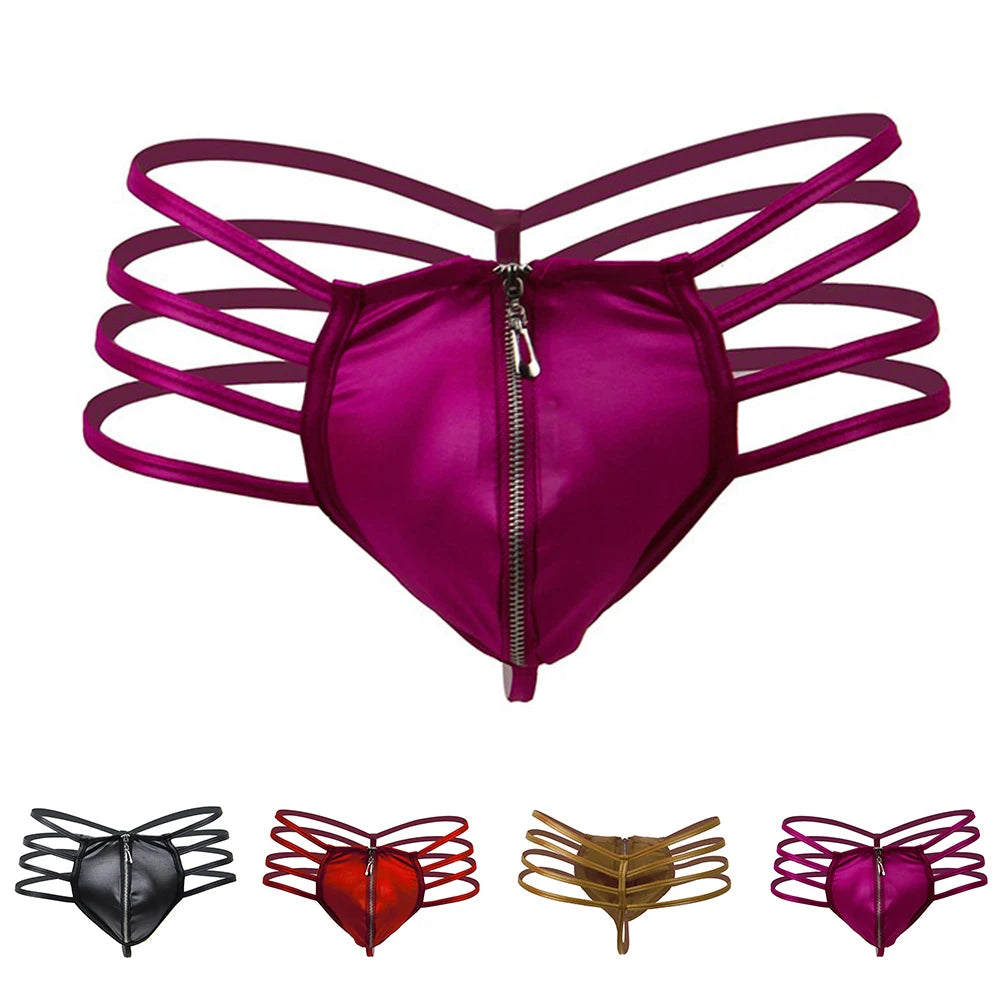 Lencería sexy de talla grande para hombre, transparente, con suspensorio, de piel sintética, tipo tanga, ropa interior para discoteca, erótica japonesa, con espalda en T