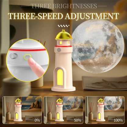 Romantic Moon Projection Motion Sensor Night Lights Lighthouse Ambient Lights Dimmable for Desktop Decor Light Christmas Gift