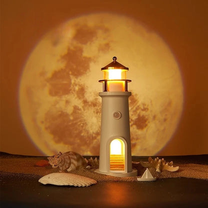 Romantic Moon Projection Motion Sensor Night Lights Lighthouse Ambient Lights Dimmable for Desktop Decor Light Christmas Gift