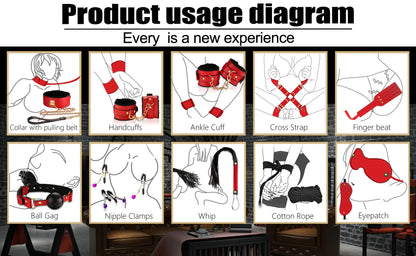 Las parejas usan juguetes sexuales BDSM, juego de bondage sexual BDSM de 12 piezas, juego de bondage, juguetes femeninos para adultos, productos para adultos, entrenamiento para hombres y mujeres