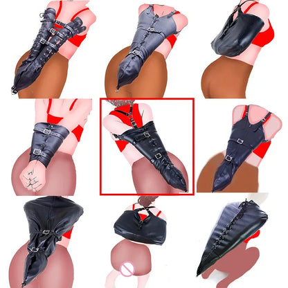 Camisa de fuerza BDSM / Brazalete, Brazalete de cuero de lujo, Guantes de bondage para la espalda, Juguetes sexuales para parejas, Sex Shop
