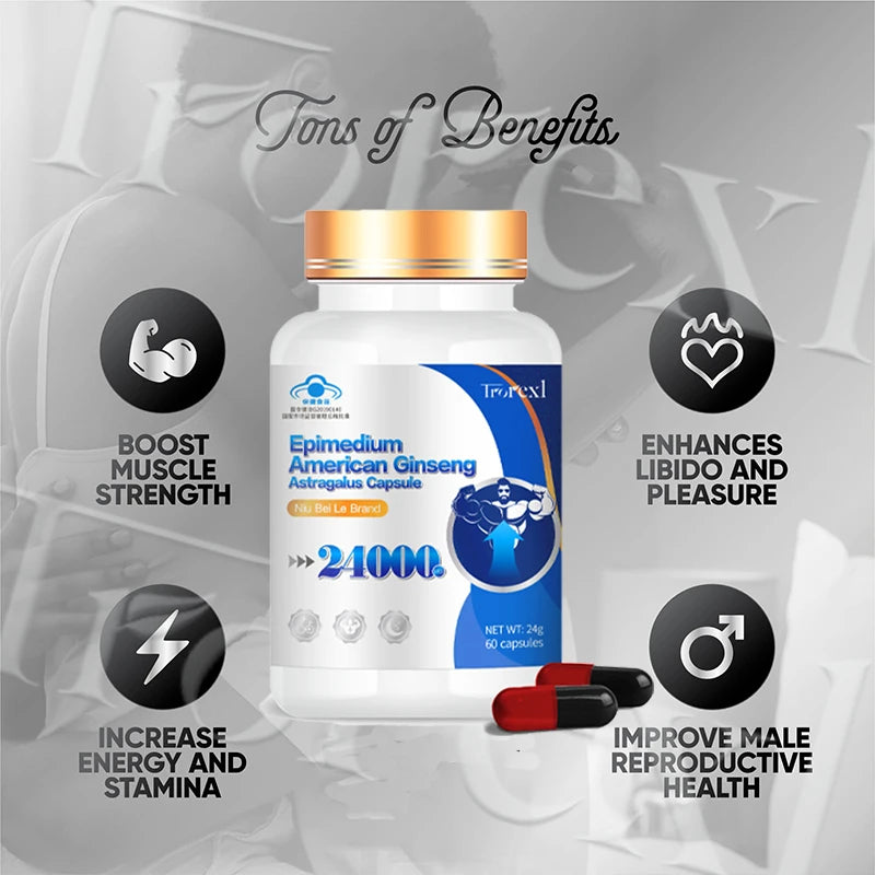 Epimedium Ginseng Capsules Male Power Enlarge Supplement– Huge-Vitalize Pills for Maximum Performance & Pleasure
