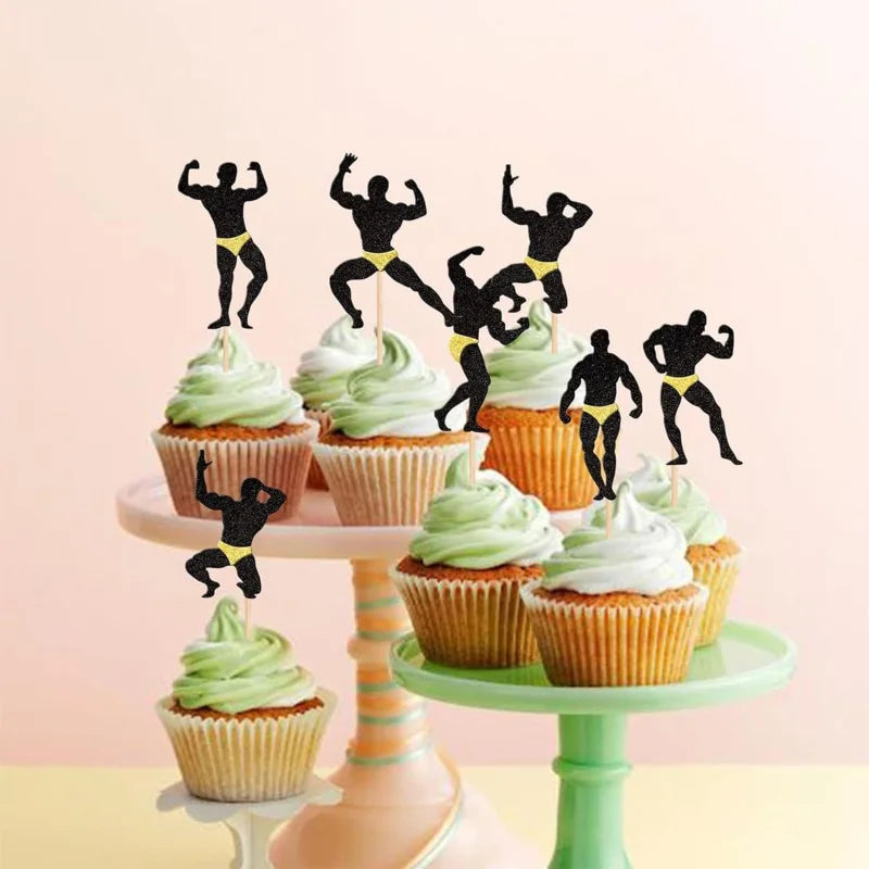 12Pcs Bachelorette Party Cupcake Toppers Beefcake Cupcake Picks Wedding Engagement Bridal Shower Birthday Party Decorations
