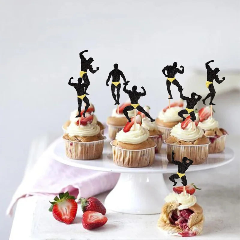 12Pcs Bachelorette Party Cupcake Toppers Beefcake Cupcake Picks Wedding Engagement Bridal Shower Birthday Party Decorations