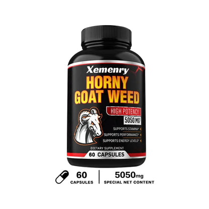 Horny Goat Weed Capsules 5050 mg - Contains Black Pepper Extract - Maximum Potency 120 Capsules Supplement