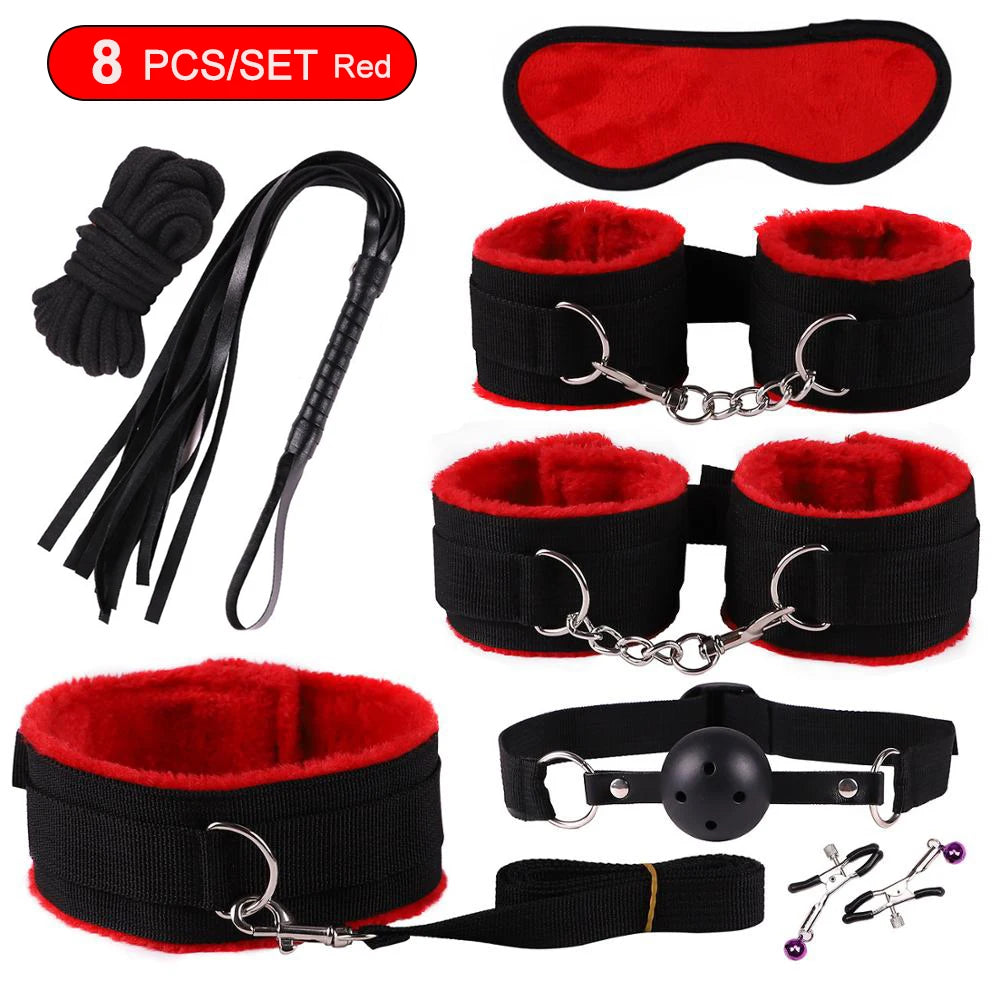 BDSM Sexy Kits Plüsch Sex Bondage Gear Handschellen Sex Spiele Peitsche Knebel Spielzeug für Erwachsene Exotisches Zubehör Sexspielzeug für Paarzubehör