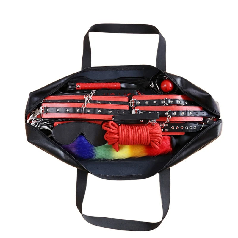 Bdsm Bondage Tasche für Sexspielzeug Lederhandtaschen Aufbewahrungshandtasche für Sexpeitsche Mundknebel Tasche mit großer Kapazität SM Bondage Sexshop