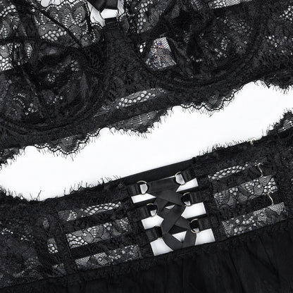 MUZISKAT 2024 Neue bequeme durchsichtige Mesh-Hohlspitze Stickerei Spleißen Design Erotische Dessous Onlyfans