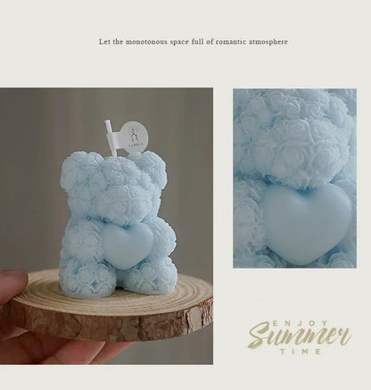 Cute Rose Bear Candle Romantic Cute Soy Wax Aromatherapy Small Scented Relaxing Birthday Wedding Party Gift Home Decor