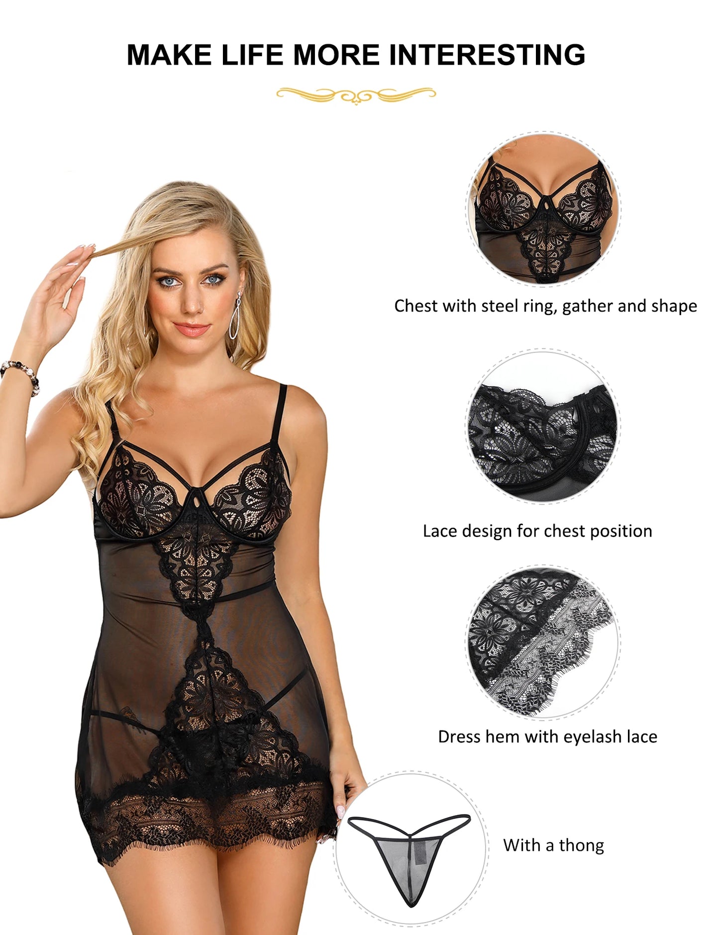 Camisón para mujer, lencería sexy de talla grande XXXL 5XL, encaje de pestañas suaves, disfraces eróticos transparentes, lencería babydoll, bustier.