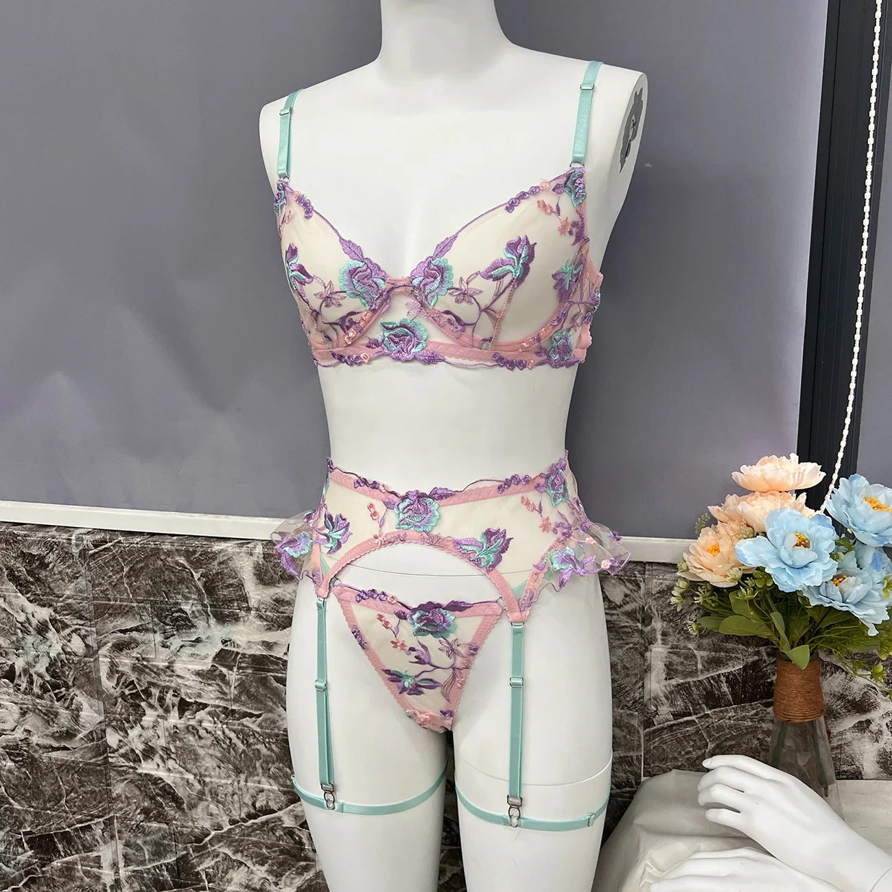 Hot Sexy dessous Bestickte patchwork riemen erotische dessous erotische dessous set Fantasie kleidung sexy heiße unterwäsche frauen xxx