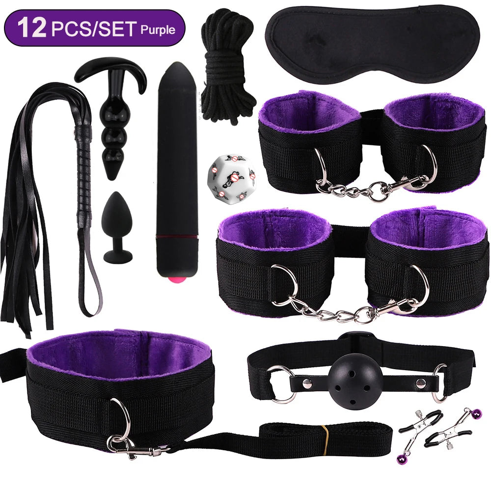 BDSM Sexy Kits Plüsch Sex Bondage Gear Handschellen Sex Spiele Peitsche Knebel Spielzeug für Erwachsene Exotisches Zubehör Sexspielzeug für Paarzubehör