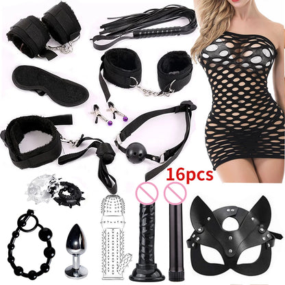 Kits de juguetes sexuales BDSM para adultos, juegos eróticos, máscara de bondage, esposas de plumas, esposas de tobillo y ataduras para parejas, accesorios sexuales para mayores de 18 años.