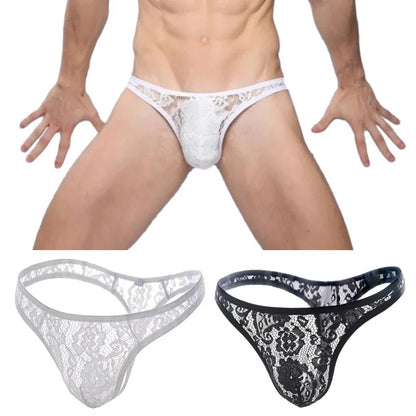 Tanga de encaje para hombre, ropa interior sexy, transparente, con bolsa en U, bragas eróticas