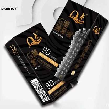 Condones 9D Big Dots para hombres que retrasan la eyaculación con picos de puntos y condones superlubricados con ácido hialurónico. Suministros para adultos mayores de 18 años.