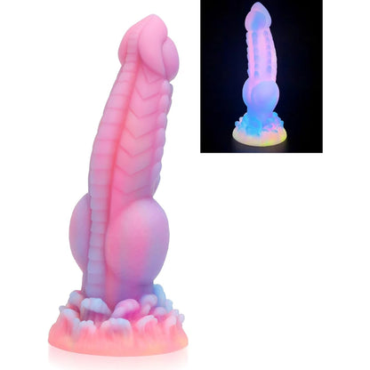 Realistischer Hundedildo, 21,6 cm, Fantasy-Monsterdildos, leuchtendes Silikon, dicker rosa Dildo, Analspielzeug mit Saugnapf für Frauen und Männer