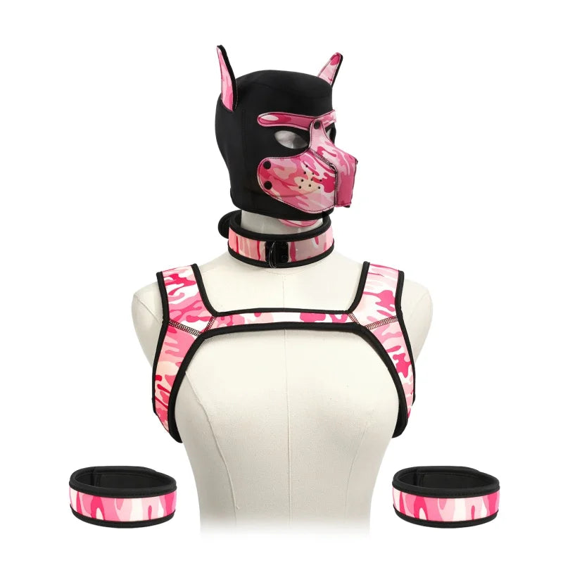 Kits de juguetes sexuales de aventura BDSM con capucha de máscara de cachorro juguetón, arnés de pecho de bondage para mujeres y hombres, juegos de rol, intimidad, tienda para adultos