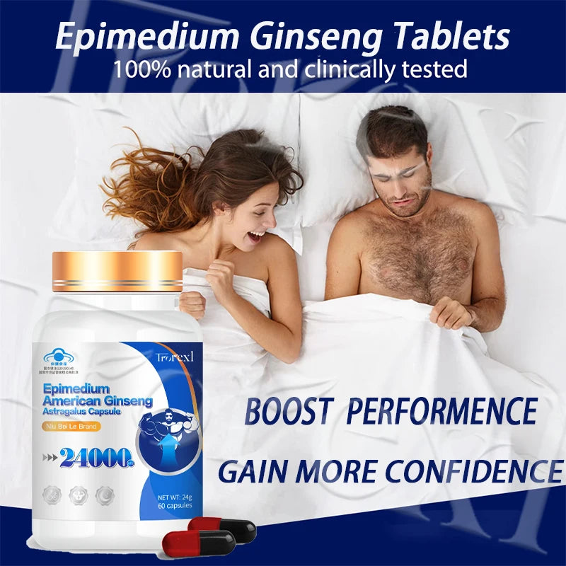 Epimedium Ginseng Capsules Male Power Enlarge Supplement– Huge-Vitalize Pills for Maximum Performance & Pleasure