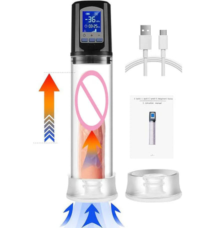 Juguetes sexuales para hombres con 6 potentes modos de succión y pantalla LCD, bomba eléctrica de alargamiento de pene para entrenamiento.
