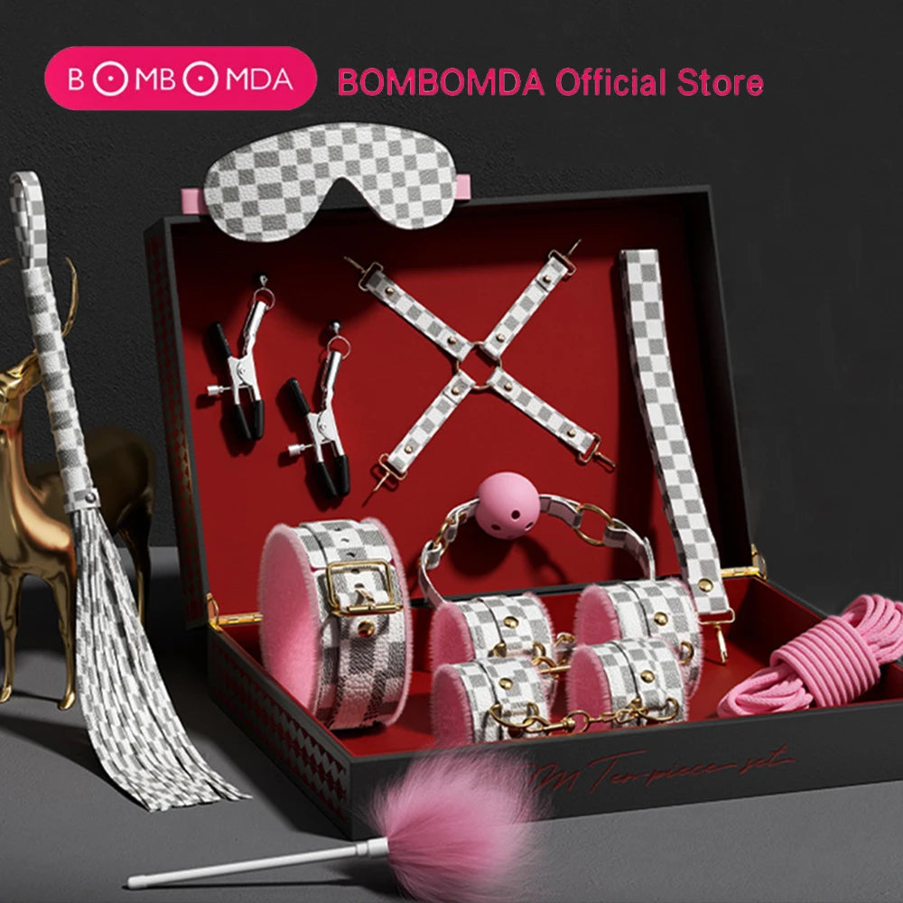 BDSM Bondage Set Restraint Erwachsene Spiel Handschellen Halsband Handgelenk Mundknebel Strap Fetisch SM Sexspielzeug für Frauen Paare Produkt