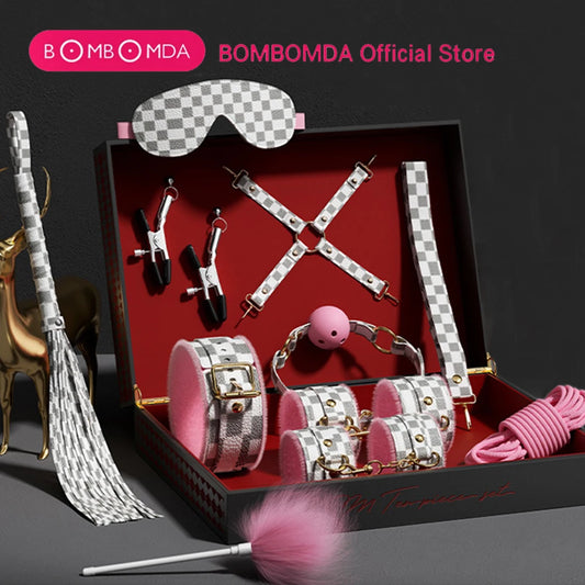 BDSM Bondage Set Restraint Erwachsene Spiel Handschellen Halsband Handgelenk Mundknebel Strap Fetisch SM Sexspielzeug für Frauen Paare Produkt