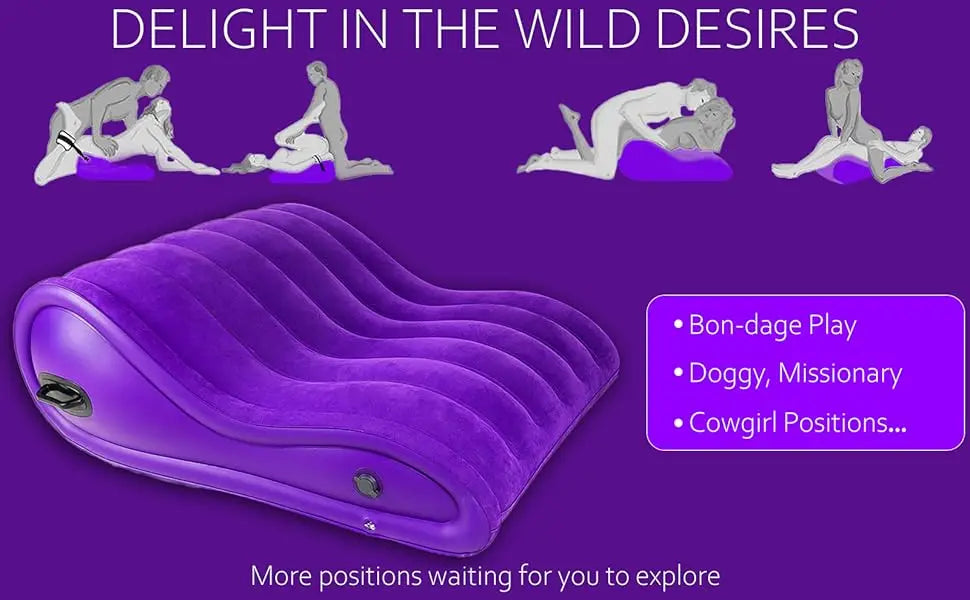 Sexy curvaceous sex pillows, sex toys, sex sofas are used for posture support. Couples' BDSM with handles bedroom sex furniture.