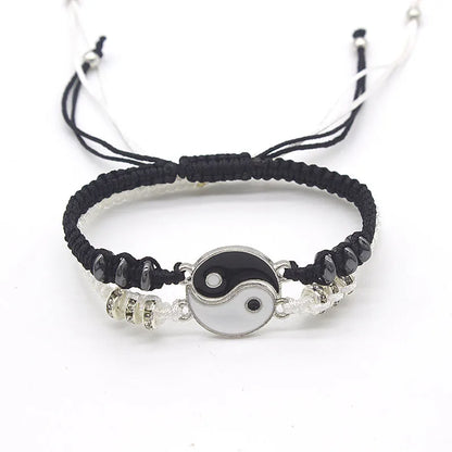 Pulseras de pareja, anillos, Yin Yang, Tai Chi, colgante de aleación, cadena trenzada ajustable, collar, pulsera a juego para amantes, collar y pendientes.