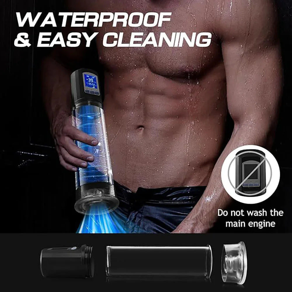 Juguetes sexuales para hombres con 6 potentes modos de succión y pantalla LCD, bomba eléctrica de alargamiento de pene para entrenamiento.