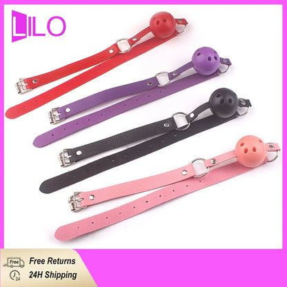 Mordaza de boca ajustable BDSM, bola de cuero sintético para adultos, juego de rol fetiche, accesorios para parejas, juguetes sexuales de bondage