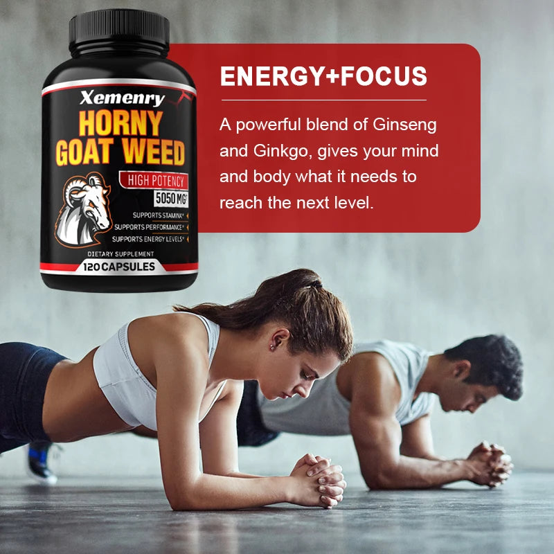 Horny Goat Weed Capsules 5050 mg - Contains Black Pepper Extract - Maximum Potency 120 Capsules Supplement