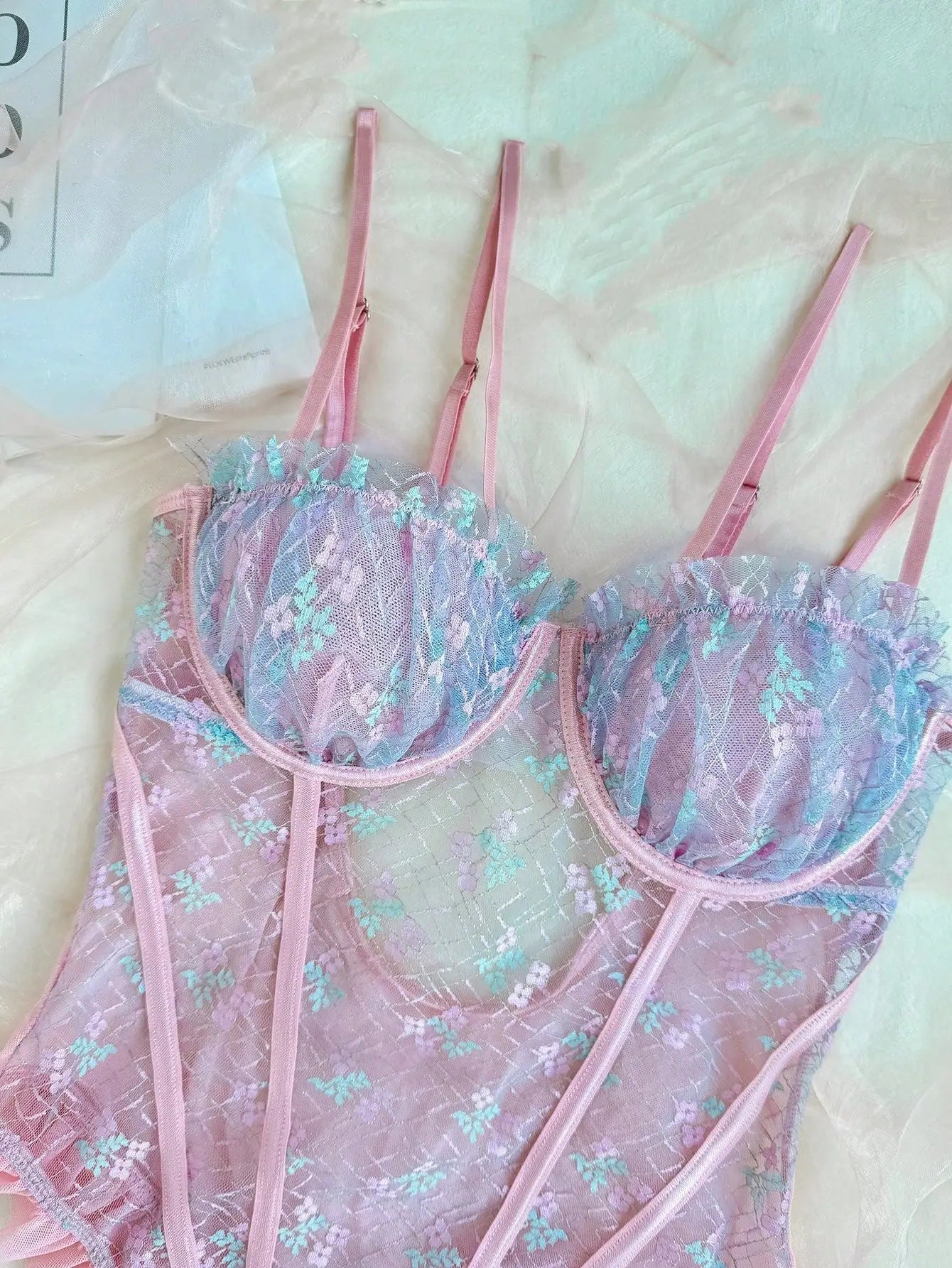 Ellolace Lace Bodysuits Sexy Ruffles Elegant Women's Bodys Fancy Hot Onlyfans Kit Kinky Romantic Pink See Through Sexy Tops