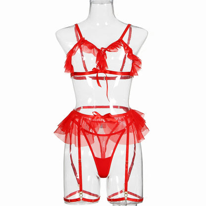 MUZISKAT New 2024 Fashion Durchsichtiges Mesh Fünfteiliges Sexy Skelett Erotische Dessous Set Onlyfan