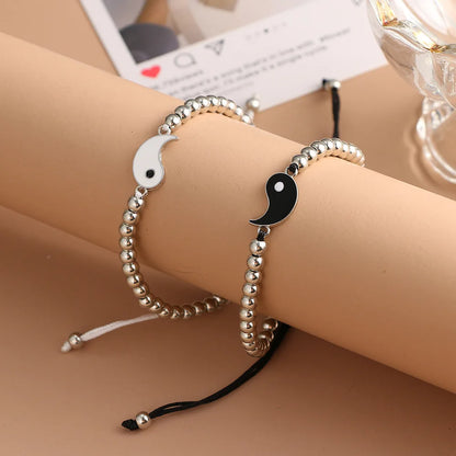 Pulseras de pareja, anillos, Yin Yang, Tai Chi, colgante de aleación, cadena trenzada ajustable, collar, pulsera a juego para amantes, collar y pendientes.