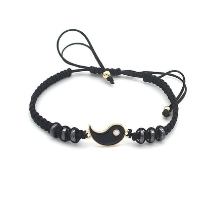 Pulseras de pareja, anillos, Yin Yang, Tai Chi, colgante de aleación, cadena trenzada ajustable, collar, pulsera a juego para amantes, collar y pendientes.