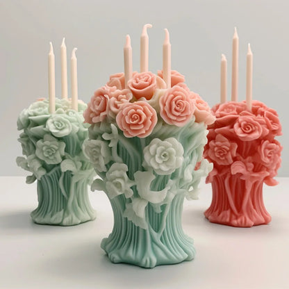 Romantic Rose Flower Column Wedding Candle Rattan Peony Soap Silicone Mould Valentine's Day Chocolate Candlelight Dinner Decor