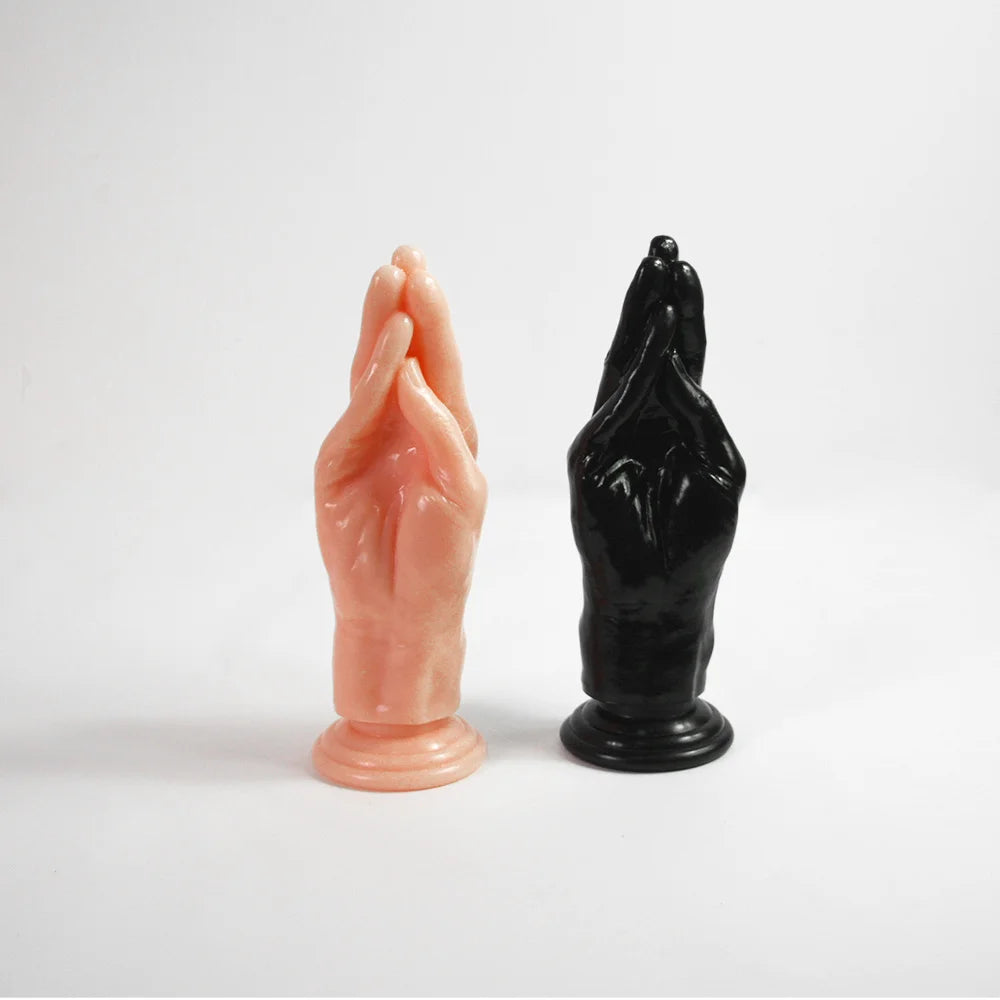 Consolador de puño al por mayor, súper suave, realista, largo, de doble cabeza, con forma de mano, juguete de puño cerrado.