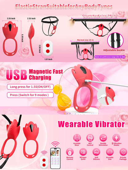 Female Portable Vibrator, 9 Vibrations, App Control, Penis Ring, Clitoral Stimulator, Adult Sex Toys for Women and Couples