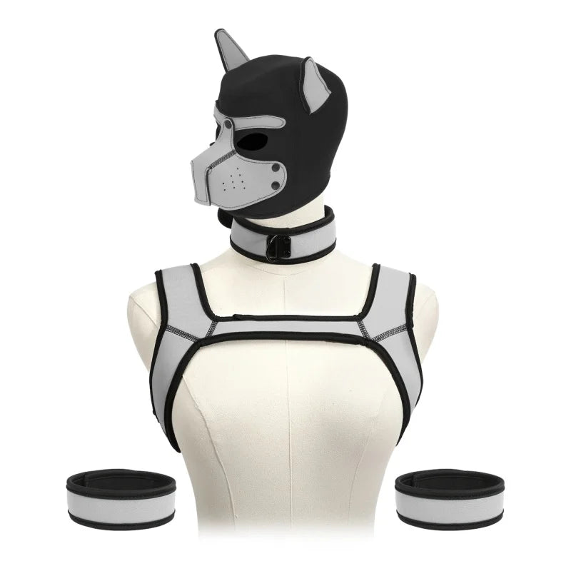 Kits de juguetes sexuales de aventura BDSM con capucha de máscara de cachorro juguetón, arnés de pecho de bondage para mujeres y hombres, juegos de rol, intimidad, tienda para adultos