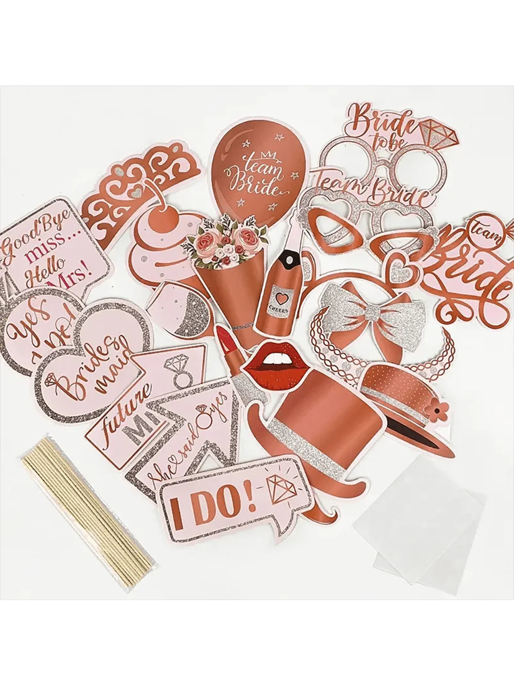 25pcs Bachelorette Party Rose Gold Photo Booth Props Set - Handheld Frame, Perfect for Bridal Showers & Wedding Celebrations