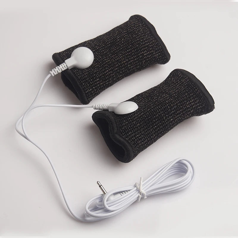 BDSM Elektroschock Leitfähige Faser Penishülle E-Stim Hodensackringe Elektrisches Spiel Penistherapie Vergrößerung Männliche Sexprodukte