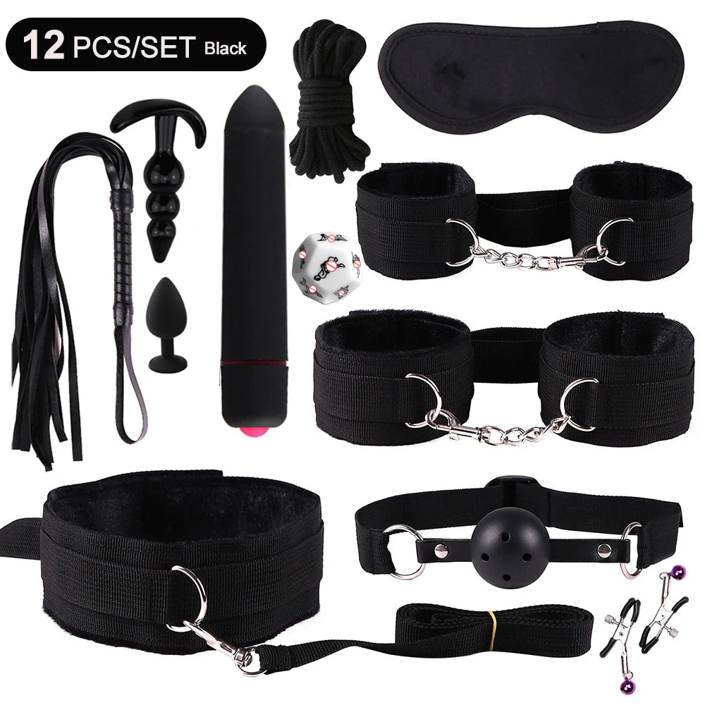BDSM Sexy Kits Plüsch Sex Bondage Gear Handschellen Sex Spiele Peitsche Knebel Spielzeug für Erwachsene Exotisches Zubehör Sexspielzeug für Paarzubehör