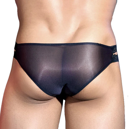 Lencería sexy de encaje sedoso, fina y transparente, seductora, gay, seductora, moderna, para hombre, ropa interior tipo bikini, calzoncillos para adultos, placer para hombres.