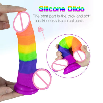 Regenbogen Dildo Penis Sexshop Erwachsene Sex Spielzeug Für Paare Consolador Anal Saugnapf Lesben Dick Strapon Gode Sodomie Jouet Sexuel