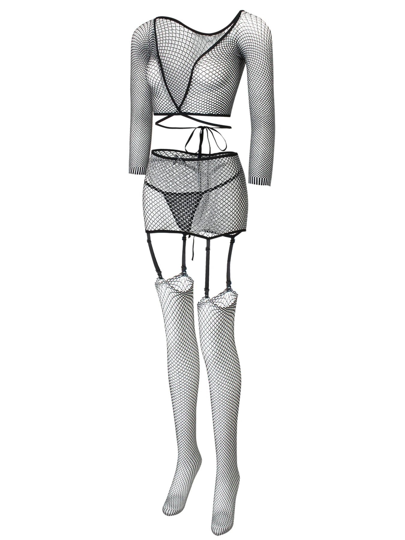 Conjunto de 4 piezas de lencería erótica de malla de encaje para mujer, lencería sexy para mujer, conjunto de bragas con liga, lencería sensual, traje sexual, disfraz exótico porno