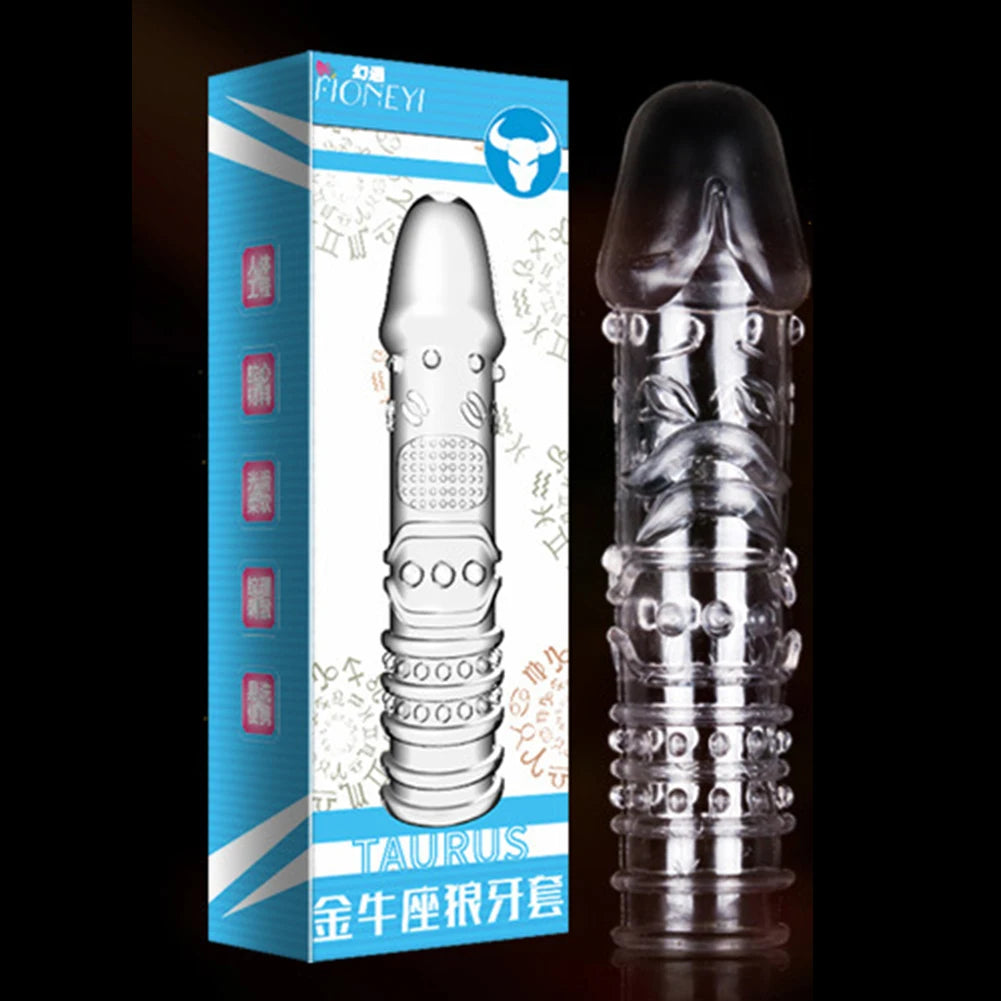 Condón Diente de Lobo Cristalino, Caja Individual, Gran Partícula, Funda para Pene, Anillo Extensor Reutilizable para Pene, Condones Eróticos para Hombres