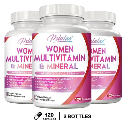 Multivitaminas y minerales para mujeres: mejora los niveles de energía, combate el envejecimiento y promueve la salud del cabello, la piel y las uñas.
